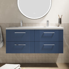 [BFPF393F] Belvide Retro Partial Fluted 4 Drawer Wall Hung Vanity Basin Unit with Double Ceramic Basin, Choice of Colour - Lifestyle 1