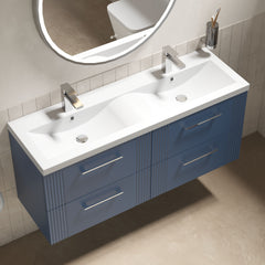 [BFPF393F] Belvide Retro Partial Fluted 4 Drawer Wall Hung Vanity Basin Unit with Double Ceramic Basin, Choice of Colour - Lifestyle 2