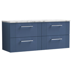 [BFPF393LCM2] Belvide Retro Partial Fluted 2 Drawer Wall Hung Vanity Unit with Carrera Marble Laminate Worktop, Choice of Colour - Cutout