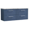 [BFPF393LCM2] Belvide Retro Partial Fluted 2 Drawer Wall Hung Vanity Unit with Carrera Marble Laminate Worktop, Choice of Colour - Cutout