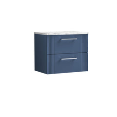 [BFPF393LCM] Belvide Retro Partial Fluted 2 Drawer Wall Hung Vanity Unit with Carrera Marble Laminate Worktop, Choice of Size and Colour - Cutout