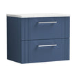 [BFPF393LSW] Partial Fluted 2 Drawer Wall Hung Vanity Unit with Sparkling White Laminate Worktop - 600mm - Satin Blue - Cutout