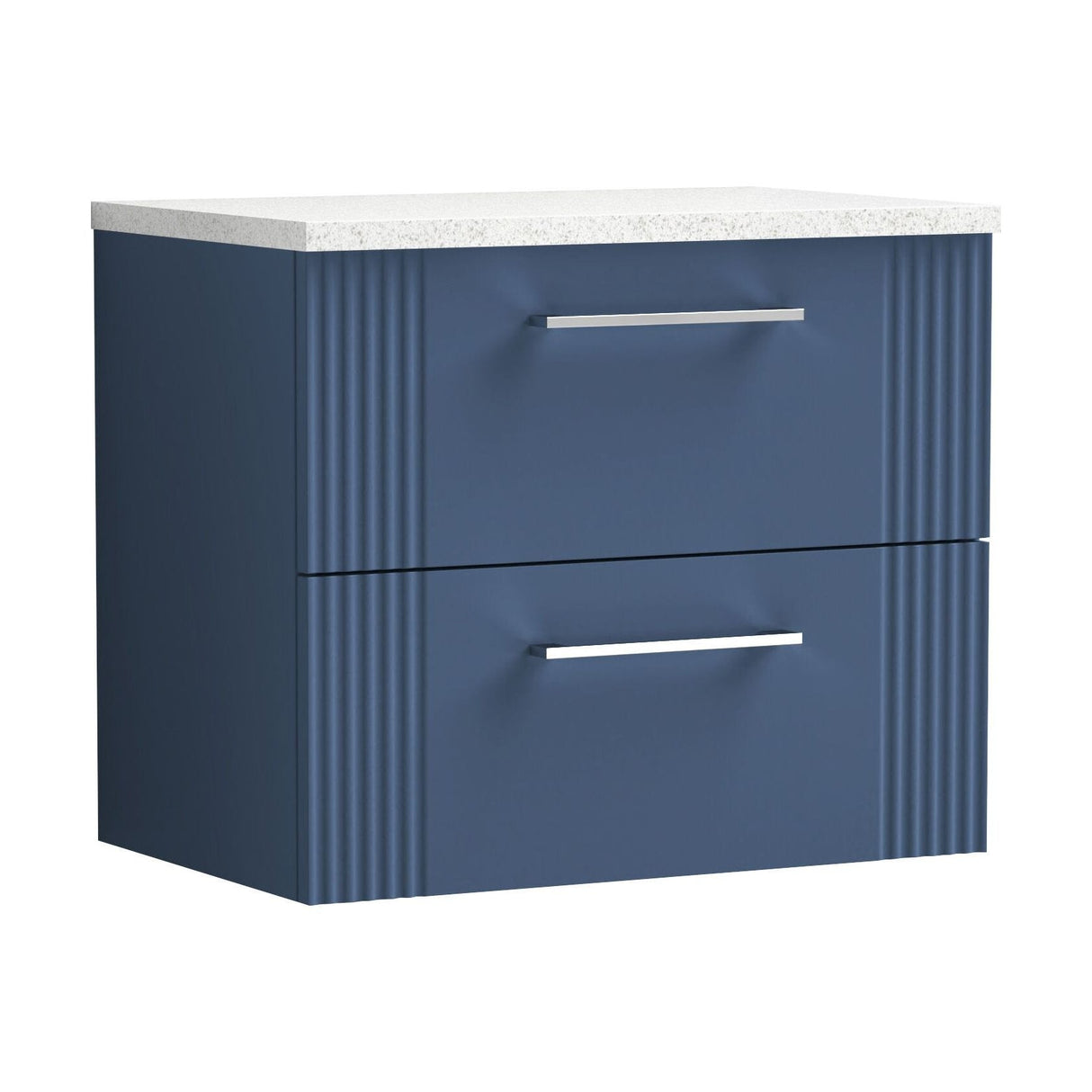 [BFPF393LSW] Belvide Retro Partial Fluted 2 Drawer Wall Hung Vanity Unit with Sparkling White Laminate Worktop, Choice of Size and Colour - Cutout