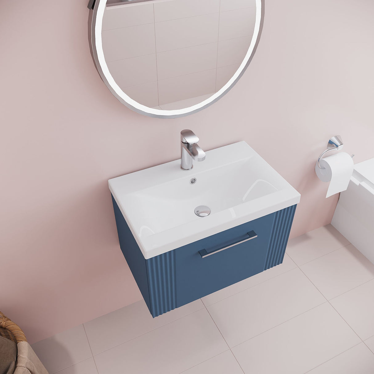 [BFPF394A] Belvide Partial Fluted 1 Drawer Wall Hung Vanity Unit with Mid-Edge 1 Tap Hole Ceramic Basin - Lifestyle 2