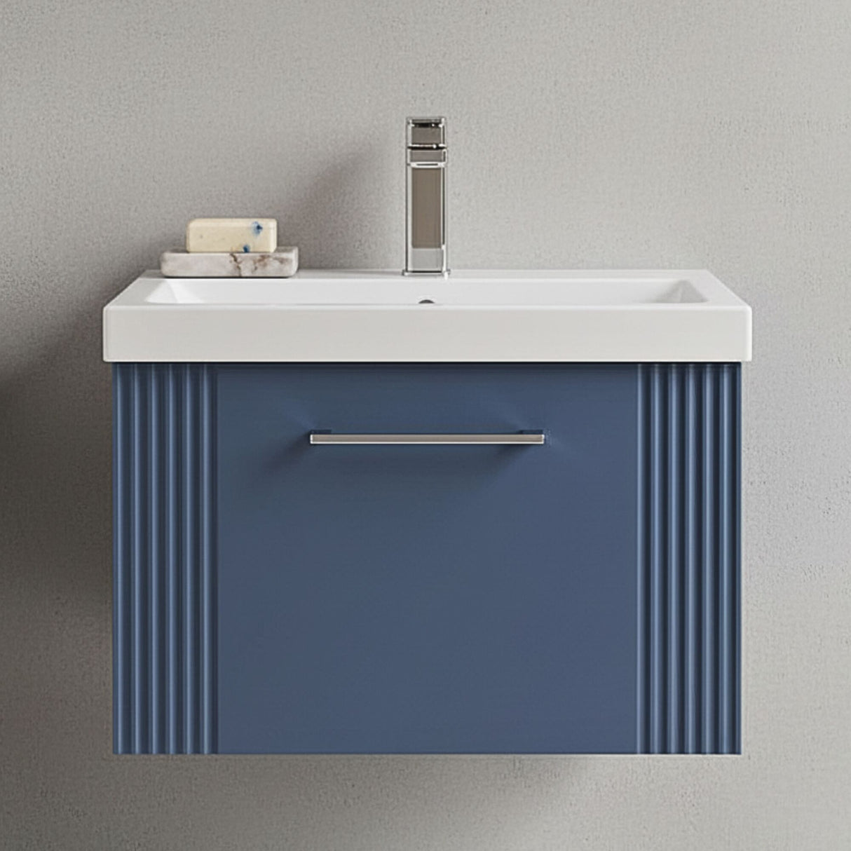 [BFPF394A] Belvide Partial Fluted 1 Drawer Wall Hung Vanity Unit with Mid-Edge 1 Tap Hole Ceramic Basin - Silo