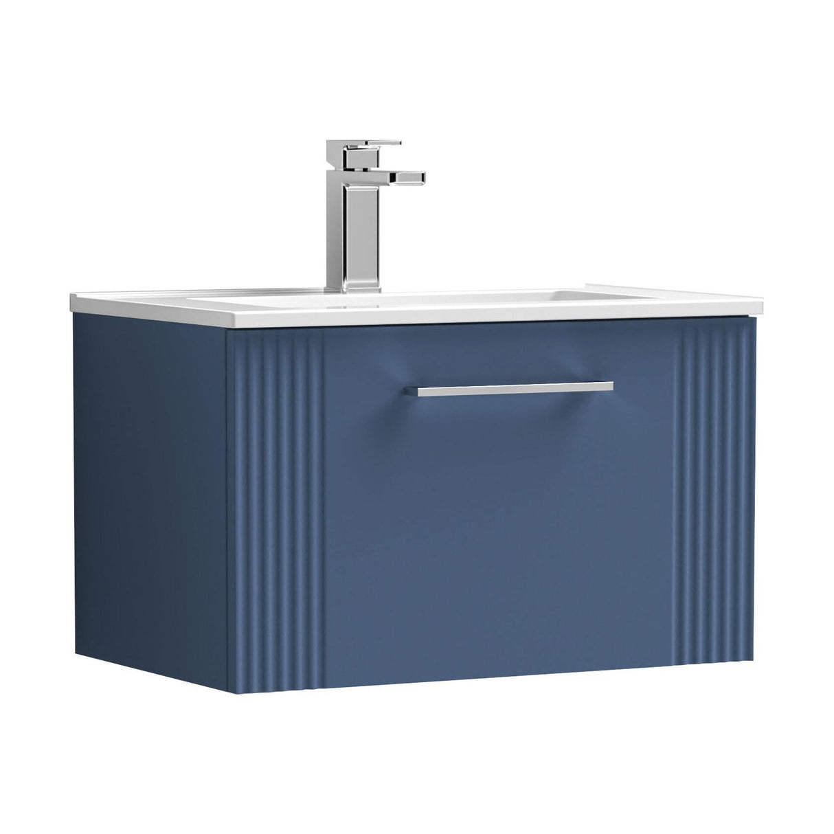 [BFPF394B] Belvide Retro Partial Fluted 1 Drawer Wall Hung Vanity Basin Unit with Minimalist Basin, Choice of Size and Colour - Cutout