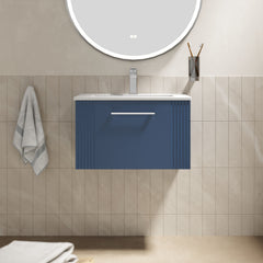 [BFPF394B] Partial Fluted 1 Drawer Wall Hung Vanity Unit with 1 Tap Hole Minimalist Basin - 600mm - Satin Blue - Lifestyle 1