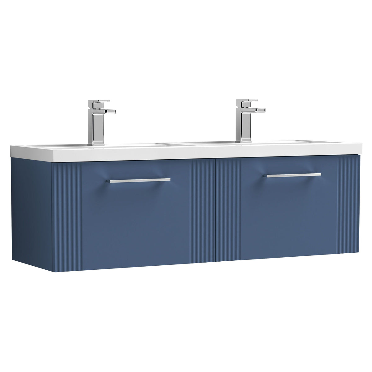 [BFPF394C] Belvide Retro Partial Fluted 2 Drawer Wall Hung Vanity Basin Unit with Double Polymarble Basin, Choice of Colour - Cutout