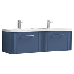 [BFPF394C] Belvide Retro Partial Fluted 2 Drawer Wall Hung Vanity Basin Unit with Double Polymarble Basin, Choice of Colour - Cutout