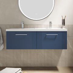 [BFPF394C] Belvide Retro Partial Fluted 2 Drawer Wall Hung Vanity Basin Unit with Double Polymarble Basin, Choice of Colour - Lifestyle 1