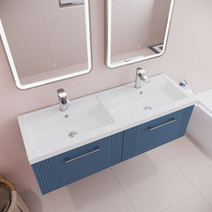 [BFPF394C] Belvide Retro Partial Fluted 2 Drawer Wall Hung Vanity Basin Unit with Double Polymarble Basin, Choice of Colour - Lifestyle 2