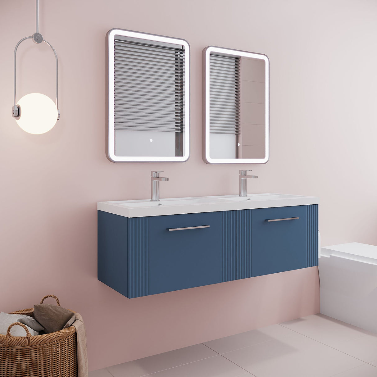 [BFPF394C] Belvide Retro Partial Fluted 2 Drawer Wall Hung Vanity Basin Unit with Double Polymarble Basin, Choice of Colour - Lifestyle 3