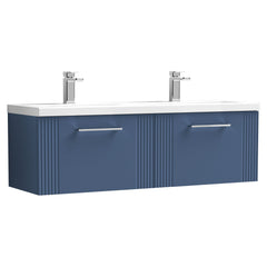 [BFPF394F] Belvide Retro Partial Fluted 2 Drawer Wall Hung Vanity Basin Unit with Double Ceramic Basin, Choice of Colour - Cutout