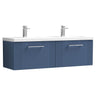 [BFPF394F] Belvide Retro Partial Fluted 2 Drawer Wall Hung Vanity Basin Unit with Double Ceramic Basin, Choice of Colour - Cutout