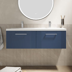 [BFPF394F] Belvide Retro Partial Fluted 2 Drawer Wall Hung Vanity Basin Unit with Double Ceramic Basin, Choice of Colour - Lifestyle 1