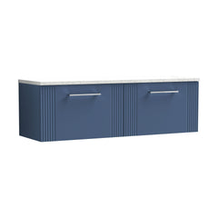 [BFPF394LSW2] Partial Fluted 2 Drawer Wall Hung Vanity Unit with Sparkling White Laminate Worktop - 1200mm - Satin Blue - Cutout