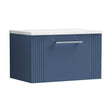 [BFPF394LSW] Partial Fluted 1 Drawer Wall Hung Vanity Unit with Sparkling White Laminate Worktop - 600mm - Satin Blue - Cutout