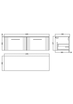 [BFPF394W2] Belvide Retro Partial Fluted 1 Drawer Wall Hung Vanity Unit with Colour Coordinating Worktop, Choice of Colour - Line Drawing