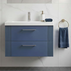 [BFPF395A] Belvide Partial Fluted 2 Drawer Wall Hung Vanity Unit with Mid-Edge 1 Tap Hole Ceramic Basin - Silo