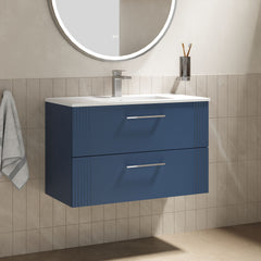 [BFPF395B] Belvide Retro Partial Fluted 2 Drawer Wall Hung Vanity Basin Unit with Minimalist Basin, Choice of Size and Colour - Lifestyle 3