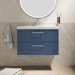 [BFPF395D] Belvide Retro Partial Fluted 2 Drawer Wall Hung Vanity Basin Unit with Thin-Edge Basin, Choice of Size and Colour - Lifestyle 1