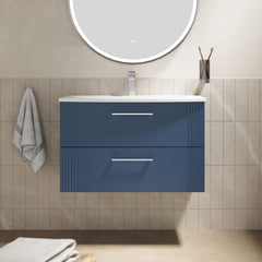 [BFPF395G] Belvide Retro Partial Fluted 2 Drawer Wall Hung Vanity Basin Unit with Curved Basin, Choice of Size and Colour - Lifestyle 1