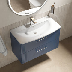 [BFPF395G] Belvide Retro Partial Fluted 2 Drawer Wall Hung Vanity Basin Unit with Curved Basin, Choice of Size and Colour - Lifestyle 2