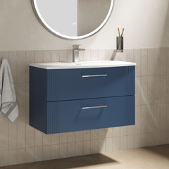 [BFPF395G] Belvide Retro Partial Fluted 2 Drawer Wall Hung Vanity Basin Unit with Curved Basin, Choice of Size and Colour - Lifestyle 3
