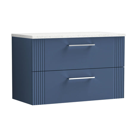 [BFPF395LSW] Belvide Retro Partial Fluted 2 Drawer Wall Hung Vanity Unit with Sparkling White Laminate Worktop, Choice of Size and Colour - Cutout