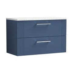 [BFPF395LSW] Partial Fluted 2 Drawer Wall Hung Vanity Unit with Sparkling White Laminate Worktop - 800mm - Satin Blue - Cutout