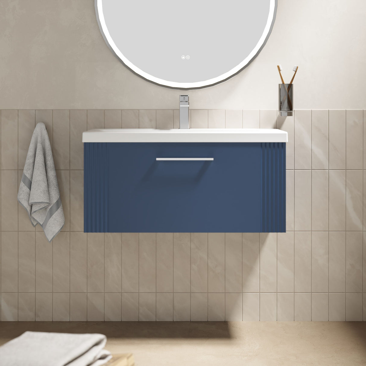 [BFPF396A] Belvide Partial Fluted 1 Drawer Wall Hung Vanity Unit with Mid-Edge 1 Tap Hole Ceramic Basin - Lifestyle 1