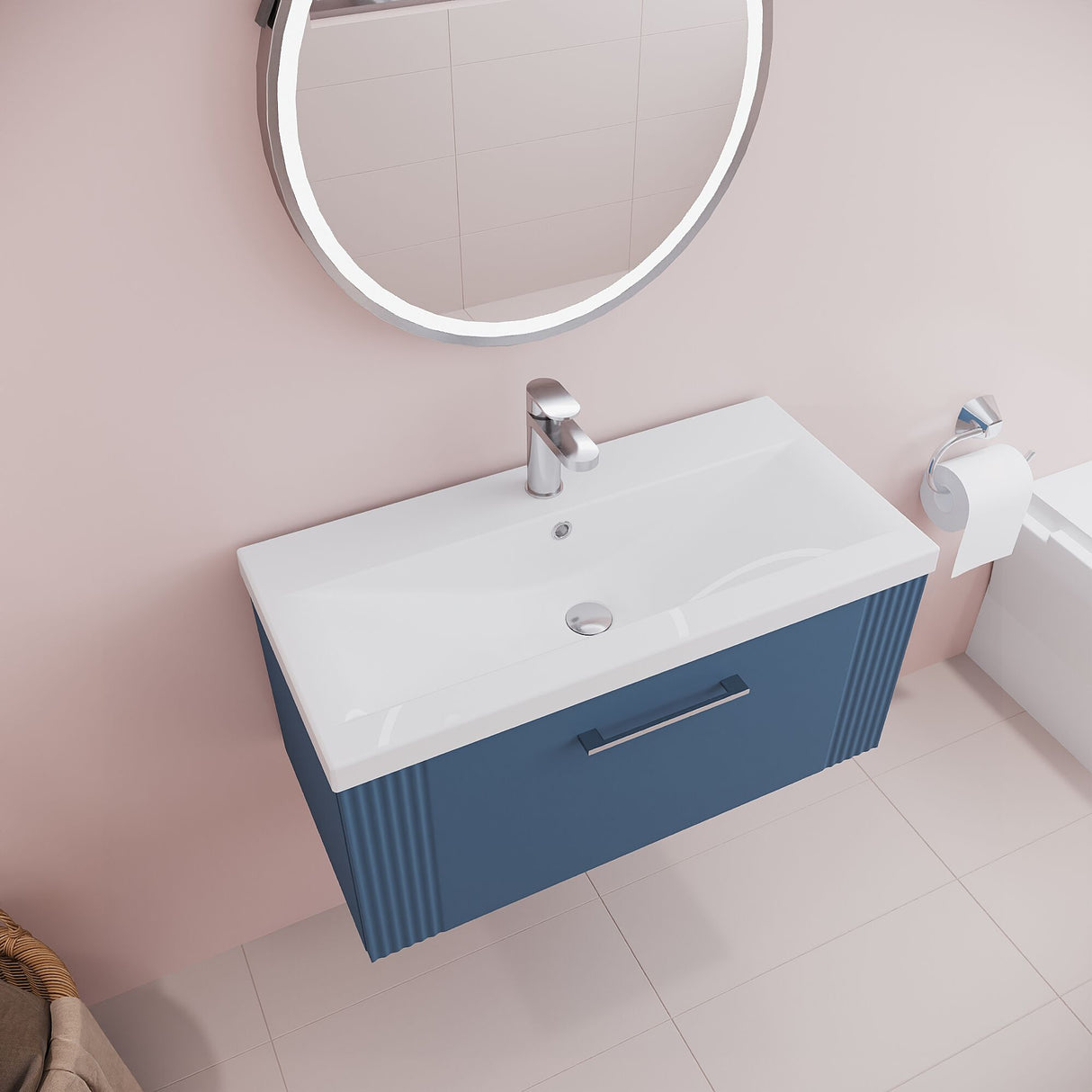 [BFPF396A] Belvide Partial Fluted 1 Drawer Wall Hung Vanity Unit with Mid-Edge 1 Tap Hole Ceramic Basin - Lifestyle 2