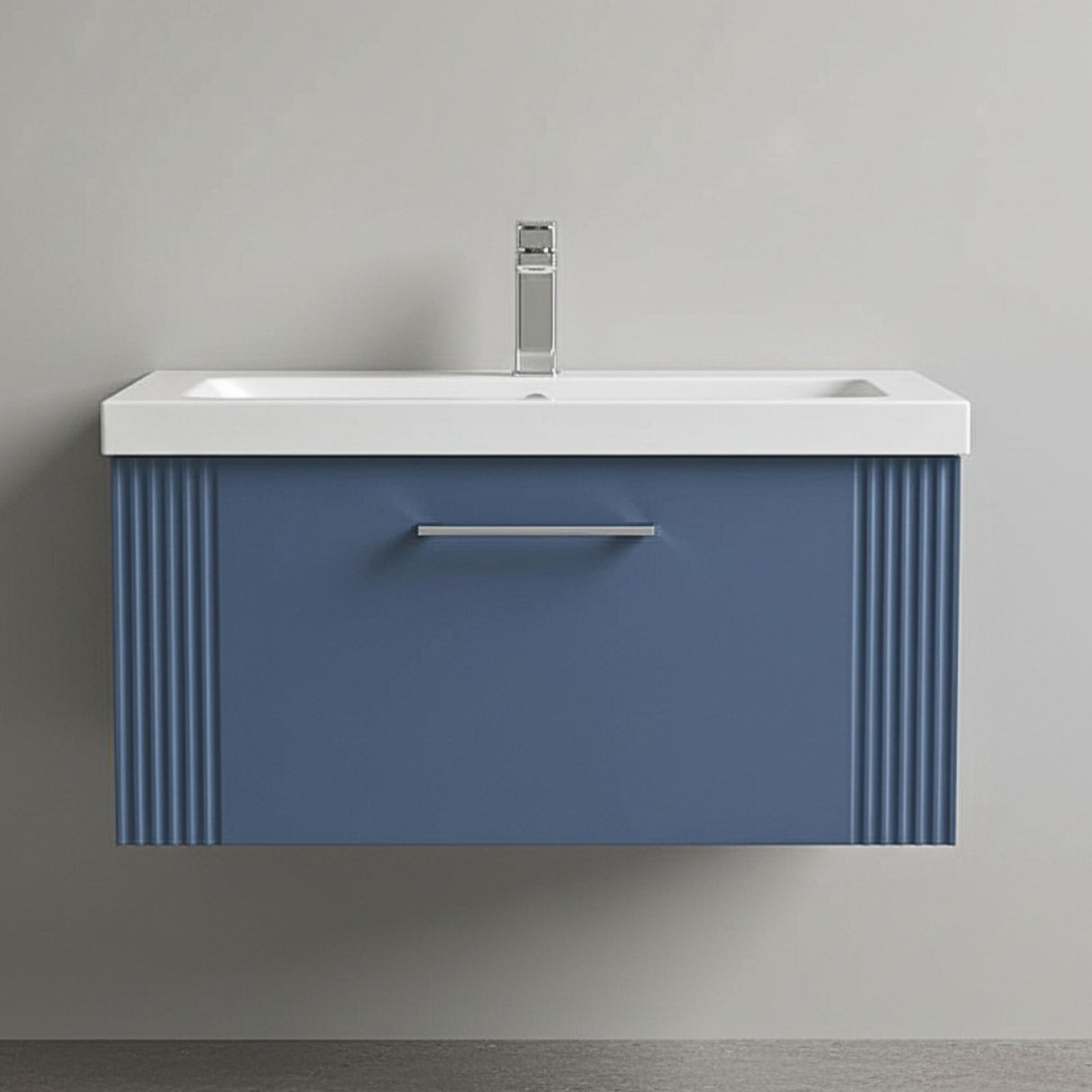 [BFPF396A] Belvide Partial Fluted 1 Drawer Wall Hung Vanity Unit with Mid-Edge 1 Tap Hole Ceramic Basin - Silo