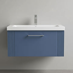 [BFPF396A] Belvide Partial Fluted 1 Drawer Wall Hung Vanity Unit with Mid-Edge 1 Tap Hole Ceramic Basin - Silo