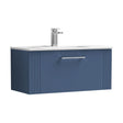 [BFPF396B] Partial Fluted 1 Drawer Wall Hung Vanity Unit with 1 Tap Hole Minimalist Basin - 800mm - Satin Blue - Cutout