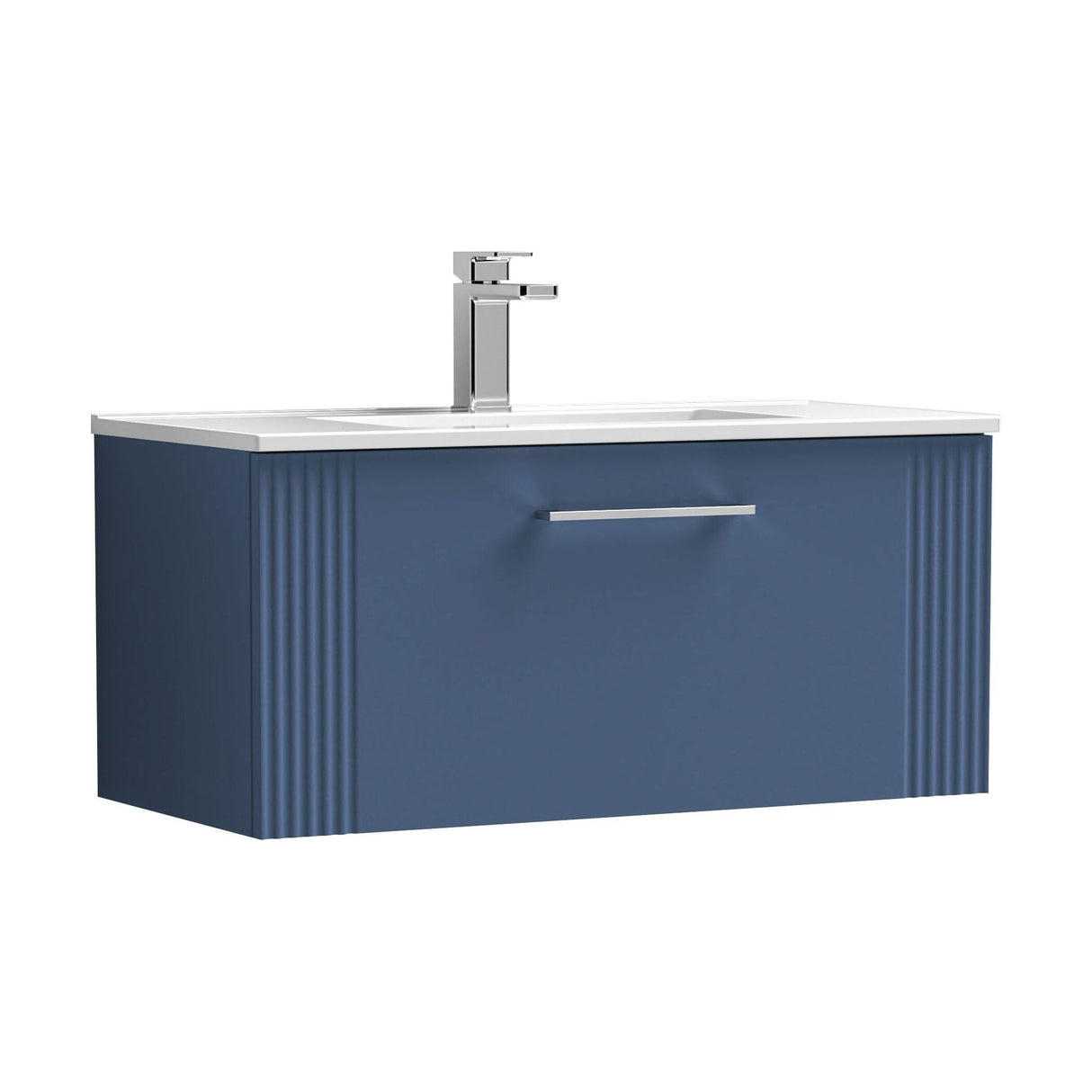 [BFPF396B] Belvide Retro Partial Fluted 1 Drawer Wall Hung Vanity Basin Unit with Minimalist Basin, Choice of Size and Colour - Cutout