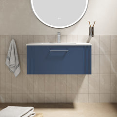 [BFPF396B] Belvide Retro Partial Fluted 1 Drawer Wall Hung Vanity Basin Unit with Minimalist Basin, Choice of Size and Colour