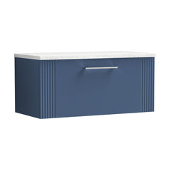 [BFPF396LSW] Belvide Retro Partial Fluted 1 Drawer Wall Hung Vanity Unit with Sparkling White Laminate Worktop, Choice of Size and Colour - Cutout
