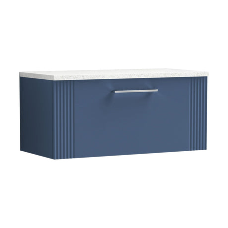 [BFPF396LSW] Belvide Retro Partial Fluted 1 Drawer Wall Hung Vanity Unit with Sparkling White Laminate Worktop, Choice of Size and Colour - Cutout
