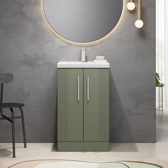 [BFPF823A] Belvide Partial Fluted 2 Door Floor Standing Vanity Unit with Mid-Edge 1 Tap Hole Ceramic Basin - Lifestyle 1