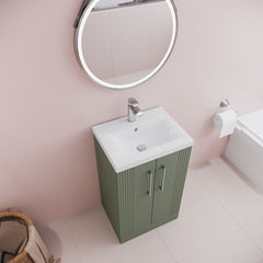 [BFPF823A] Belvide Partial Fluted 2 Door Floor Standing Vanity Unit with Mid-Edge 1 Tap Hole Ceramic Basin - Lifestyle 2