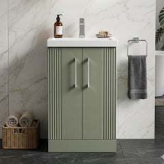 [BFPF823A] Belvide Partial Fluted 2 Door Floor Standing Vanity Unit with Mid-Edge 1 Tap Hole Ceramic Basin - Silo