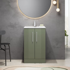 [BFPF823B] Belvide Retro Partial Fluted 2 Door Floor Standing Vanity Basin Unit with Minimalist Basin, Choice of Size and Colour - Lifestyle 1