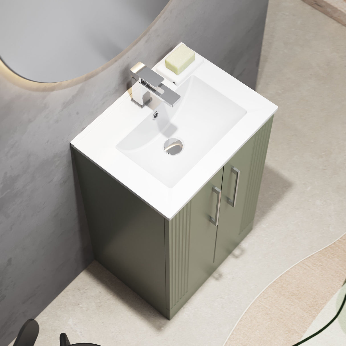 [BFPF823B] Belvide Retro Partial Fluted 2 Door Floor Standing Vanity Basin Unit with Minimalist Basin, Choice of Size and Colour - Lifestyle 2