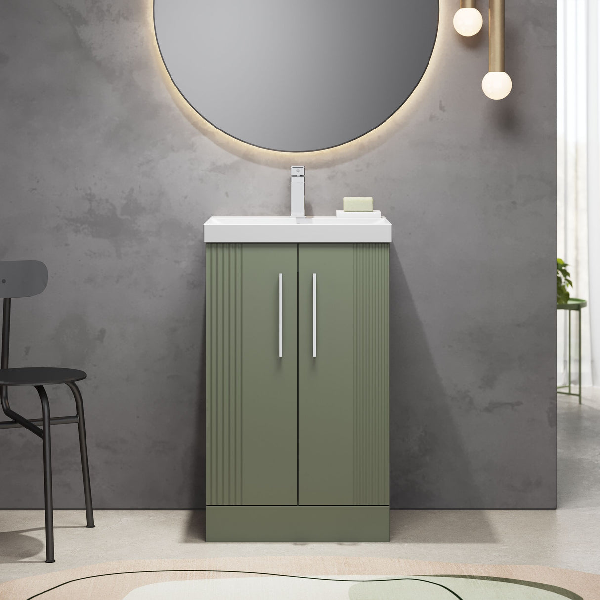 [BFPF823D] Belvide Retro Partial Fluted 2 Door Floor Standing Vanity Basin Unit with Thin-Edge Basin, Choice of Size and Colour - Lifestyle 1