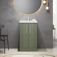 [BFPF823D] Belvide Retro Partial Fluted 2 Door Floor Standing Vanity Basin Unit with Thin-Edge Basin, Choice of Size and Colour - Lifestyle 1