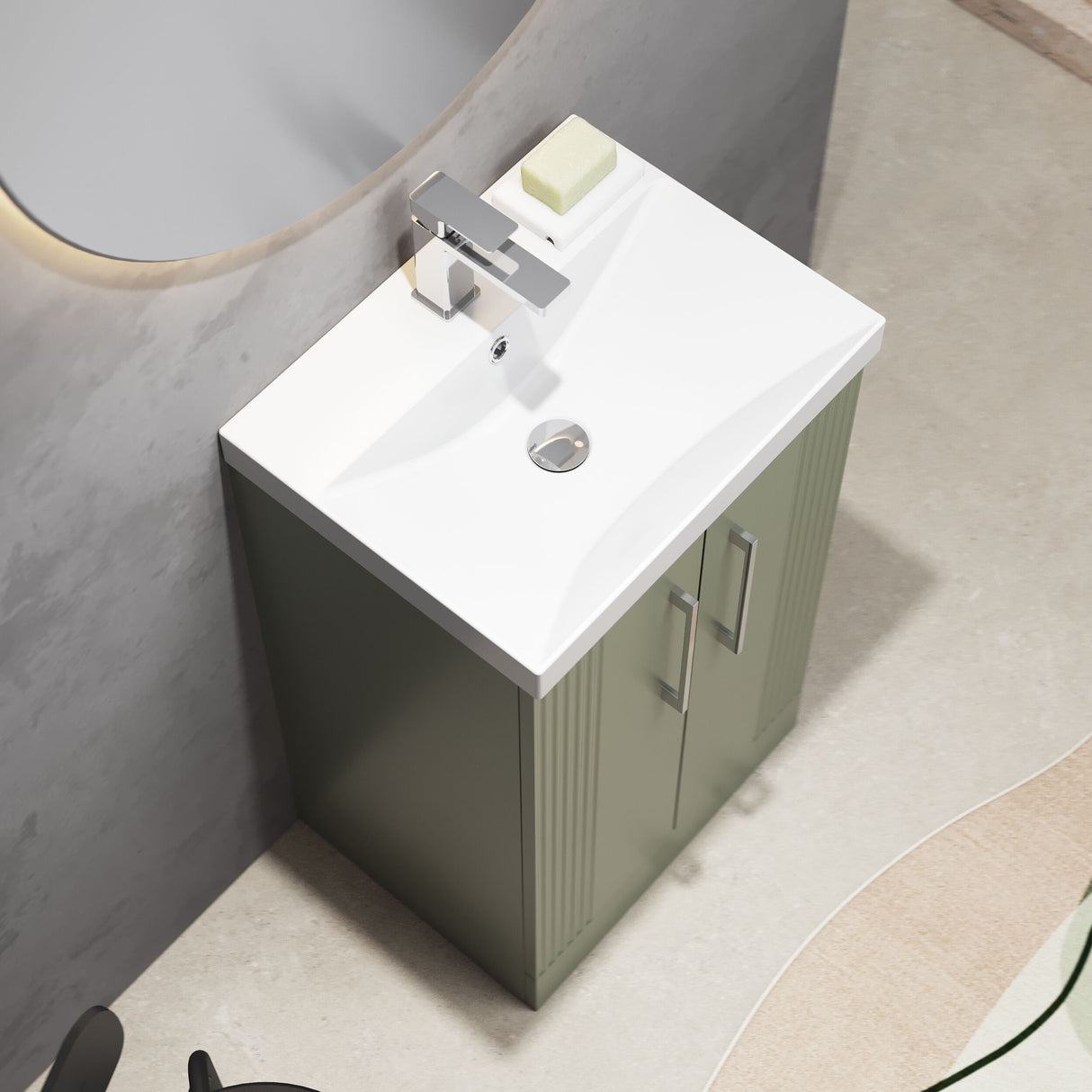 [BFPF823D] Belvide Retro Partial Fluted 2 Door Floor Standing Vanity Basin Unit with Thin-Edge Basin, Choice of Size and Colour - Lifestyle 2