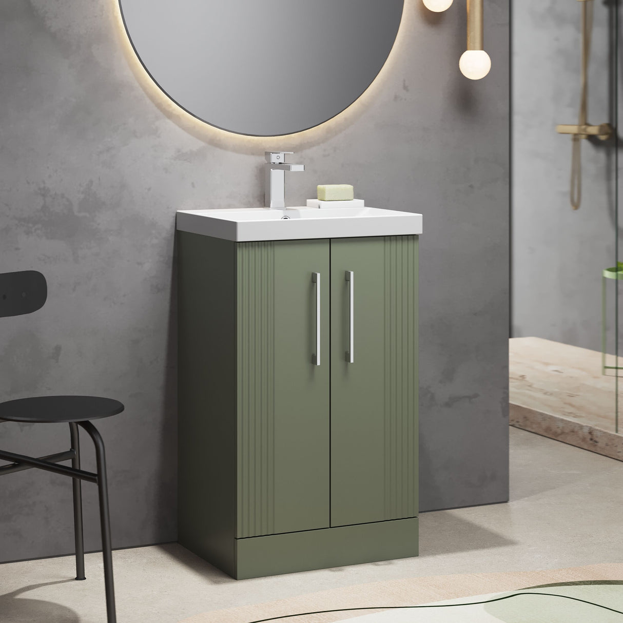 [BFPF823D] Belvide Retro Partial Fluted 2 Door Floor Standing Vanity Basin Unit with Thin-Edge Basin, Choice of Size and Colour - Lifestyle 3