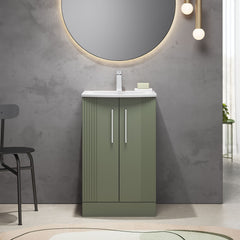 [BFPF823G] Belvide Retro Partial Fluted 2 Door Floor Standing Vanity Basin Unit with Curved Basin, Choice of Size and Colour - Lifestyle 1