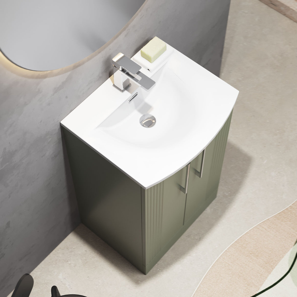 [BFPF823G] Belvide Retro Partial Fluted 2 Door Floor Standing Vanity Basin Unit with Curved Basin, Choice of Size and Colour - Lifestyle 2